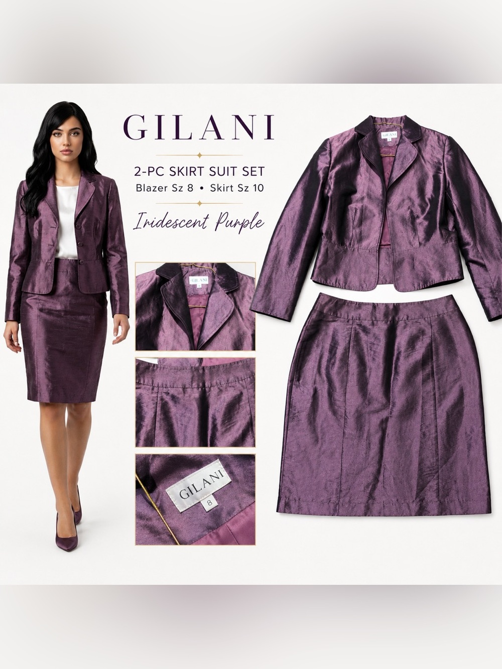 Gilani Purple Iridescent Blazer & Skirt Suit Set Size 8/10